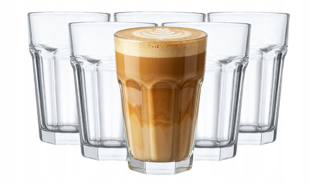 Szklanki wysokie 410 ml 6 szt do latte wody soków drinków lemoniady koktajle, long drinki, napoje chłodzące, wielorazowe