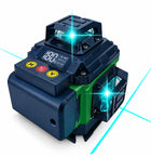 Poziomica laserowa laser krzyżowy zielony samopoziomująca LCD 360 2 baterie niwelator 4D, zasięg 40 m, statyw, walizka