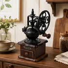 Młynek do mielenia kawy ceramiczny ręczny drewniany retro tradycyjny mocny żarnowy z korbką, do ziaren, brązowy