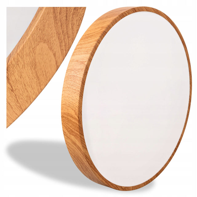Plafon natynkowy LED 40cm Okrągła lampa sufitowa drewno 40W 4000K do pokoju oprawa wnętrz, zintegrowane źródło, neutralna biel, beżowo-brązowa