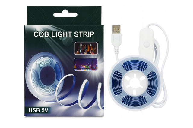 Taśma LED COB 2m USB 5V z włącznikiem on/off Biały Zimny cięcie co 2,5cm listwa świetlna do podświetlenia wnętrz 120 lm 6 w IP20