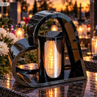 Metalowy znicz serce czarny szklany na grób cmentarz elegancki duży 26 CM lampion nagrobny led bez baterii