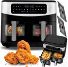 Frytkownica beztłuszczowa dwukomorowa AIR fryer 10l XL 2600W okno podglądu czarny