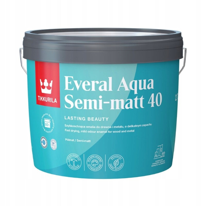 Tikkurila Everal Aqua Semi Matt [40] 2,7l baza a biały emalia akrylowa farba uniwersalna do wnętrz i na zewnątrz