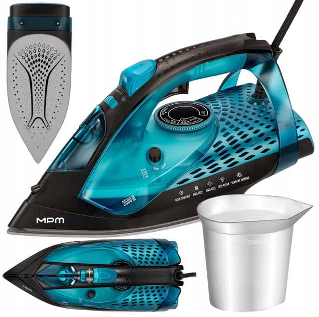 Żelazko parowe ceramiczne 3500W MPM MZE-29 pary 190g strażak pion anti-drip do prasowania ubrań, automatyczne wyłączanie, zbiornik 330 ml