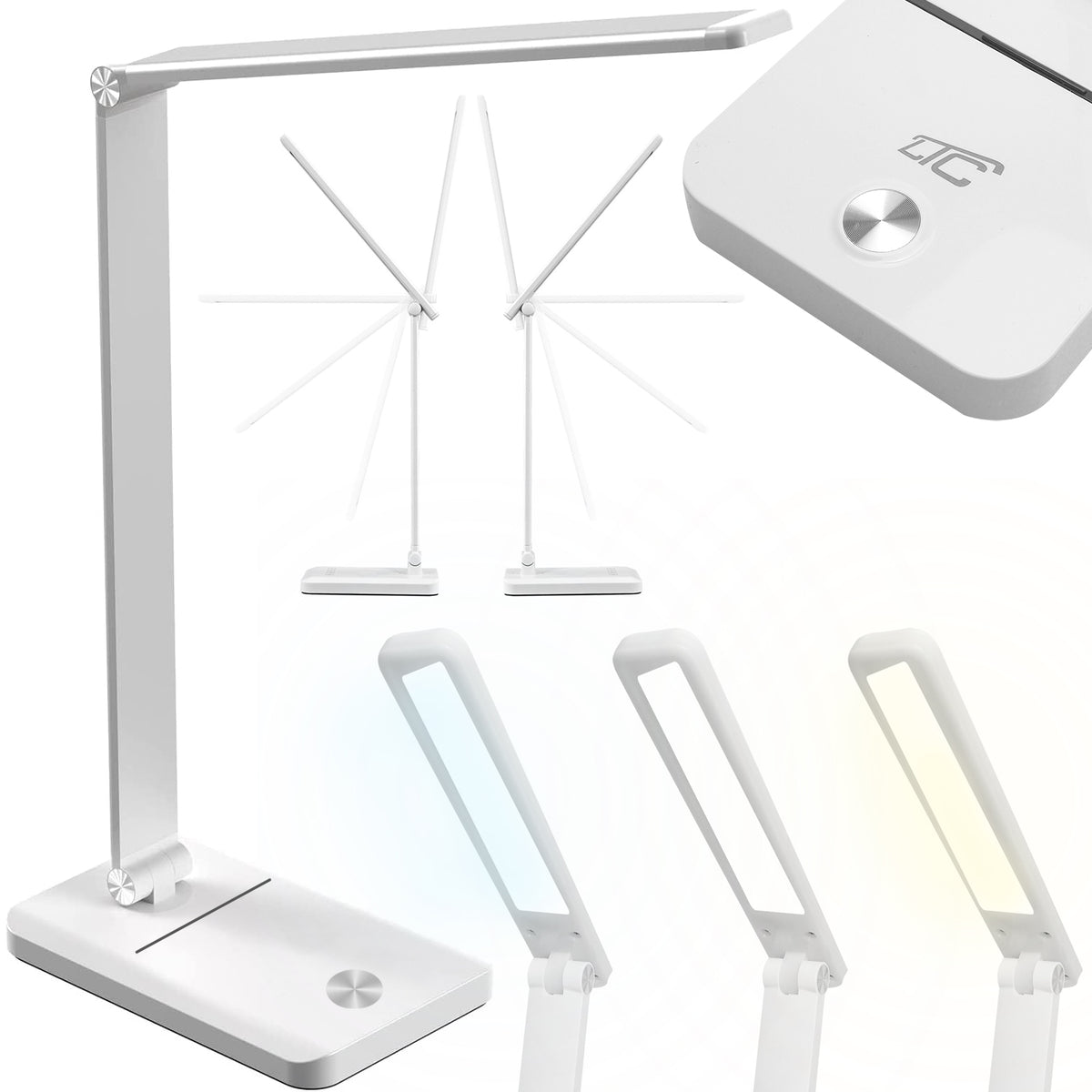 LAMPKA BIURKOWANOCNA LED NA BIURKO AKUMULATOR REGULOWANA SKŁADANA DO NAUKI lampa stołowa, ściemniana, biała, 35 cm, do