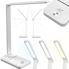 LAMPKA BIURKOWANOCNA LED NA BIURKO AKUMULATOR REGULOWANA SKŁADANA DO NAUKI lampa stołowa, ściemniana, biała, 35 cm, do