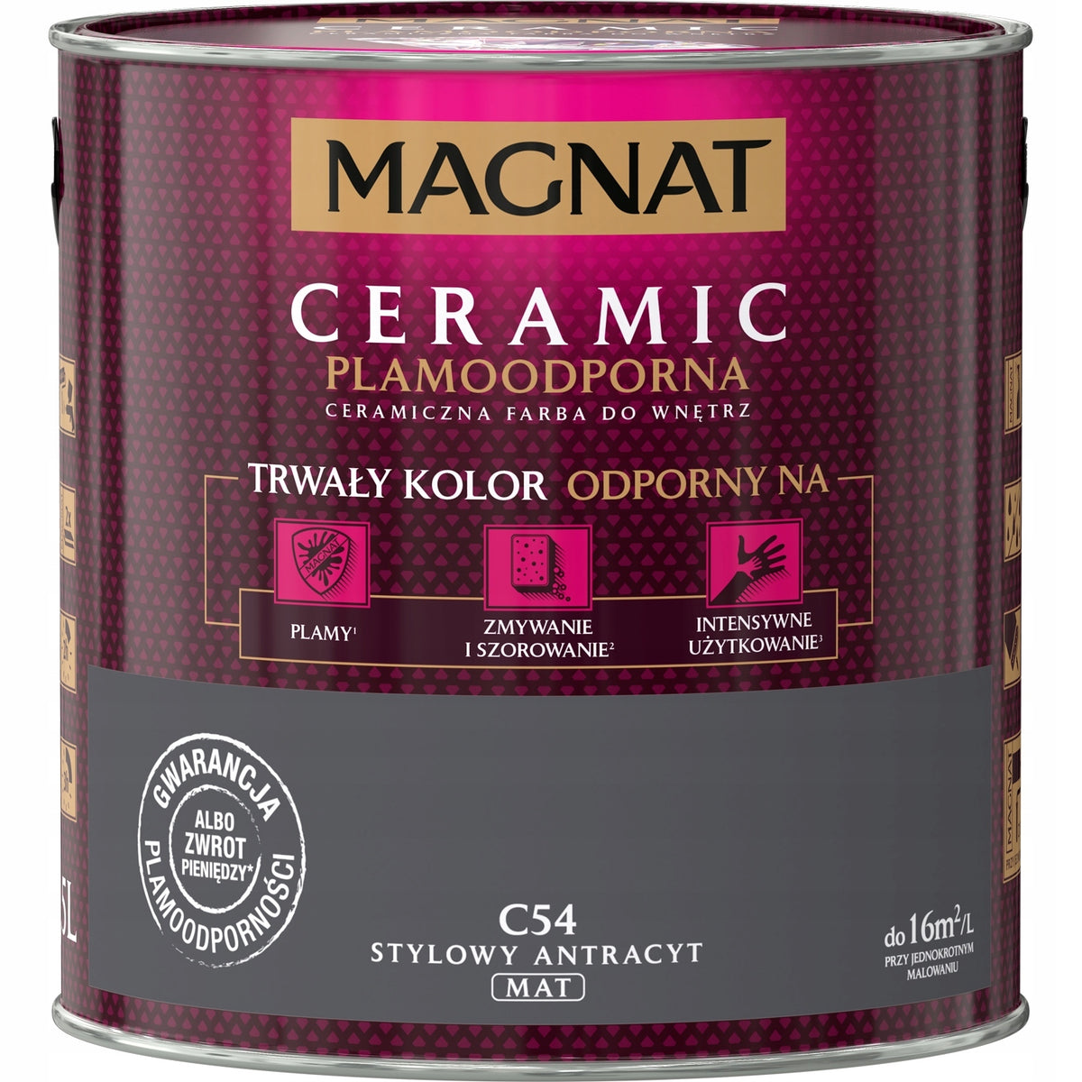 Magnat ceramic - C54 - stylowy antracyt - 2,5l farba do ścian, matowa, szara, wydajność 16 m²/l