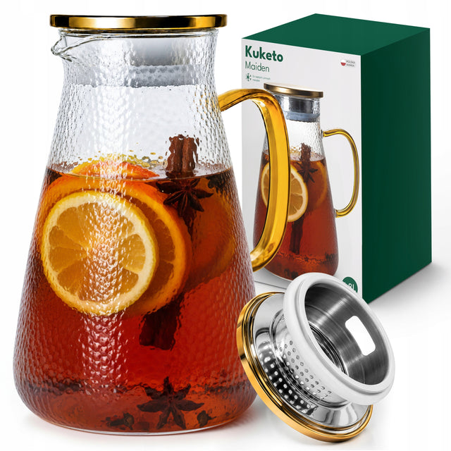 Dzbanek do herbaty na wodę sok lemoniadę szklany z pokrywką duży 1800ml z filtrem do kawy i naparów, bezbarwny