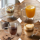 6x SZKLANKI TERMICZNE DO KAWY LATTE DRINKÓW HERBATY 350ml Z UCHEM ZESTAW podwójna ścianka, szkło bezbarwne, kubki do
