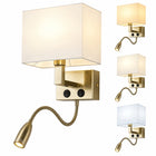 Kinkiet ścienny złoty E27 25W LED 3W lampka do czytania 2 światła 3 barwy aluminiowa oprawa przy łóżku, oświetlenie