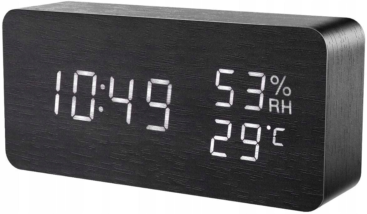 Elektroniczny budzik Zegar Termometr Higrometr czarny beżowy