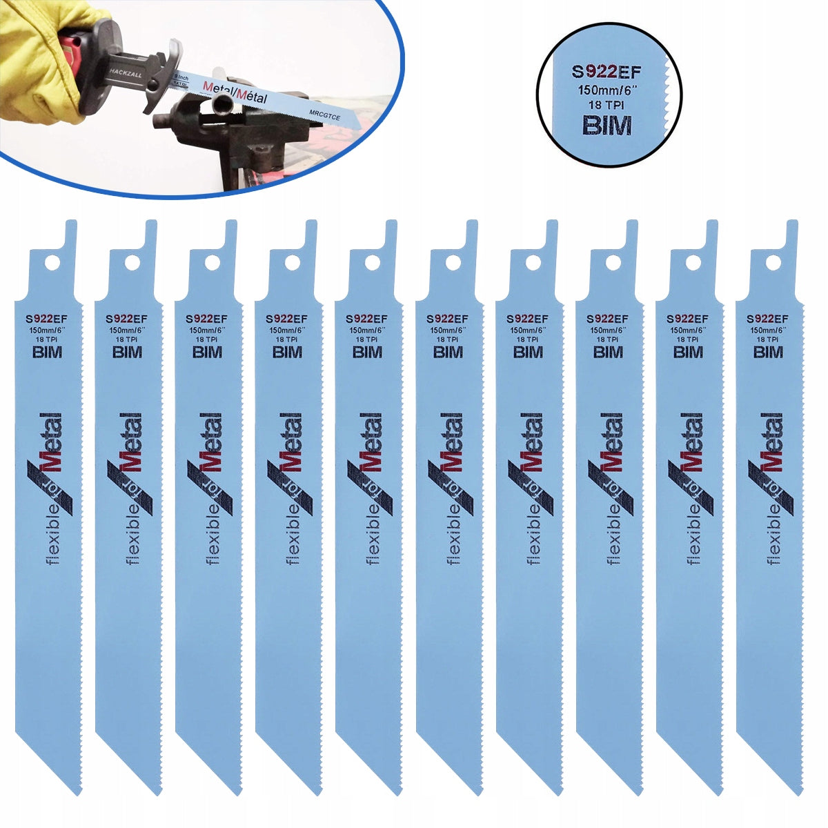 Brzeszczot do piły szablastej do metalu 150mm HCS 10 sztuk świeże drewno, gałęzie, stal, metale kolorowe, uchwyt
