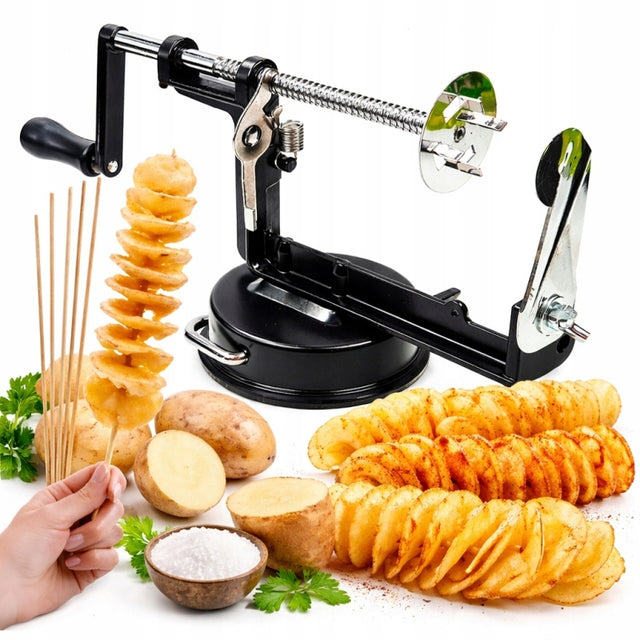 Maszynka do ziemniaków zakręconych chipsów frytek Zakręcony Ziemniak spiralizer do warzyw, krajalnica spiralna, czarna