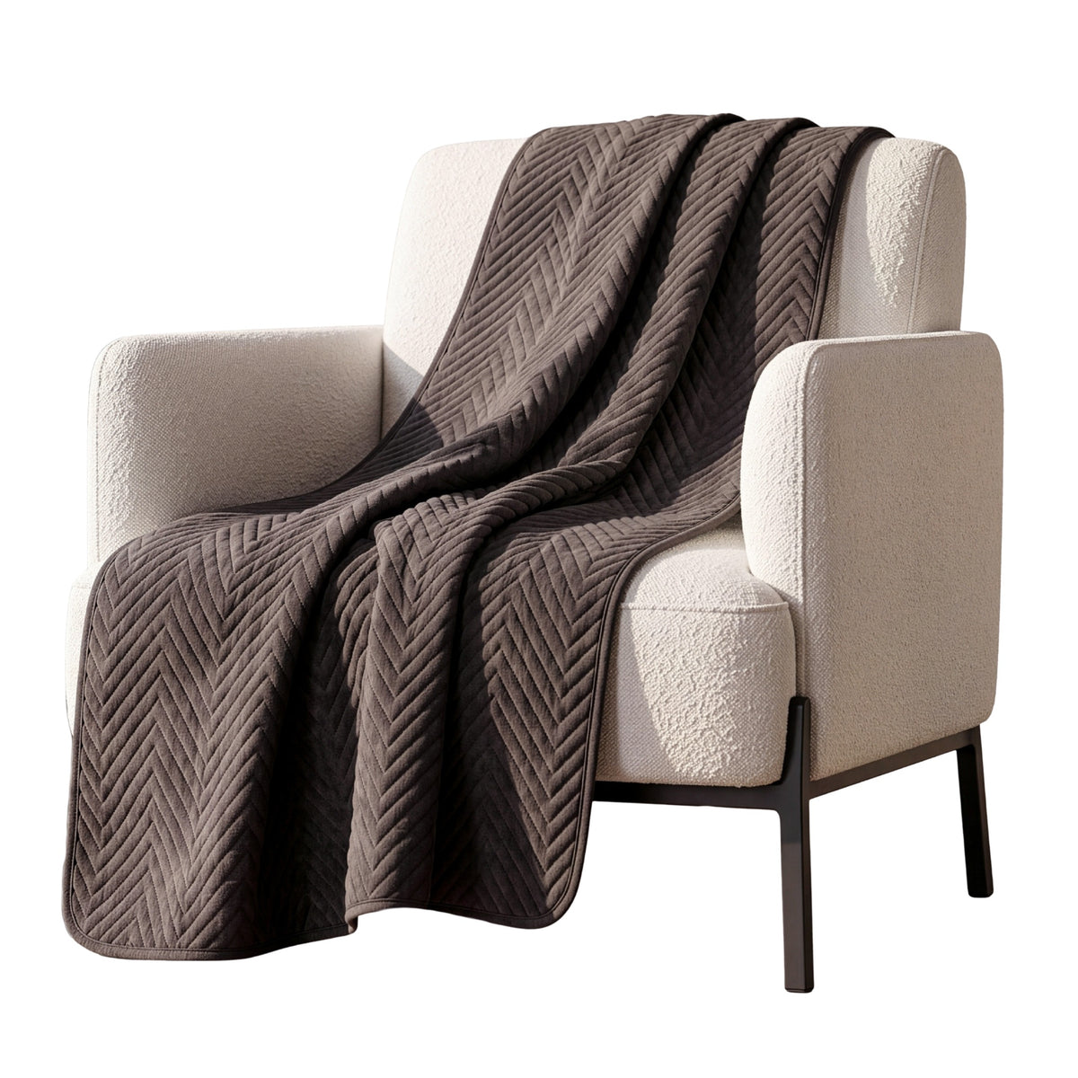 Narzuta na fotel 70x160 welurowa velvet pikowana kapa pled Caden brązowa dekoracyjne okrycie, wzór w jodełkę