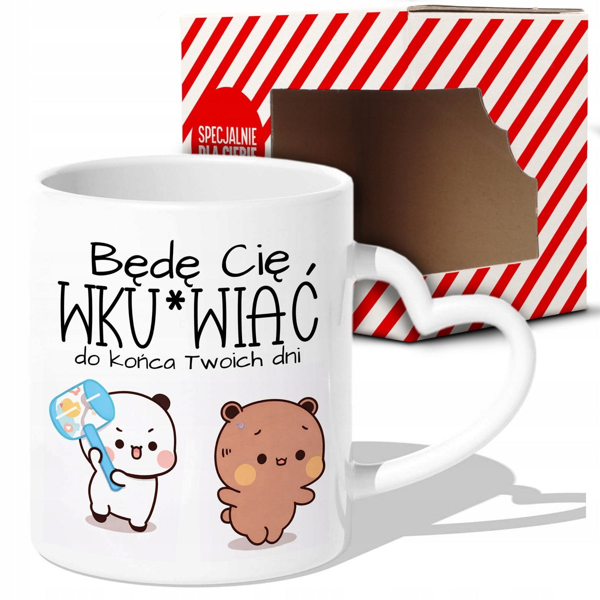 Kubek prezent Dla par będę CIĘ wku*wiać do końca twoich DNI bubu i dudu ceramiczny 300 ml z uchem w kształcie serca, na