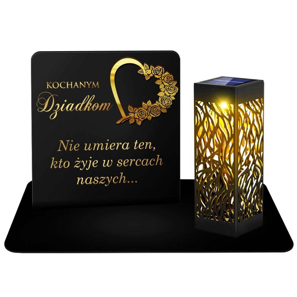 Metalowy Znicz Solarny LED dla dziadków na Grób Cmentarz Nagrobny Ciężki lampion cmentarny, elektroniczny, 18 cm