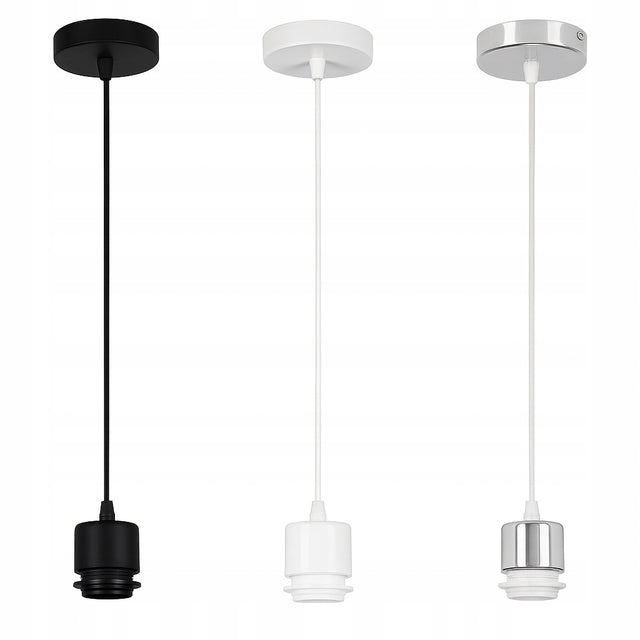 Oprawa wisząca do lampy kabel metalowa Biały Czarny Chrom E27 60W zwis sufitowy, przewód 80 cm, salon, kuchnia, jadalnia