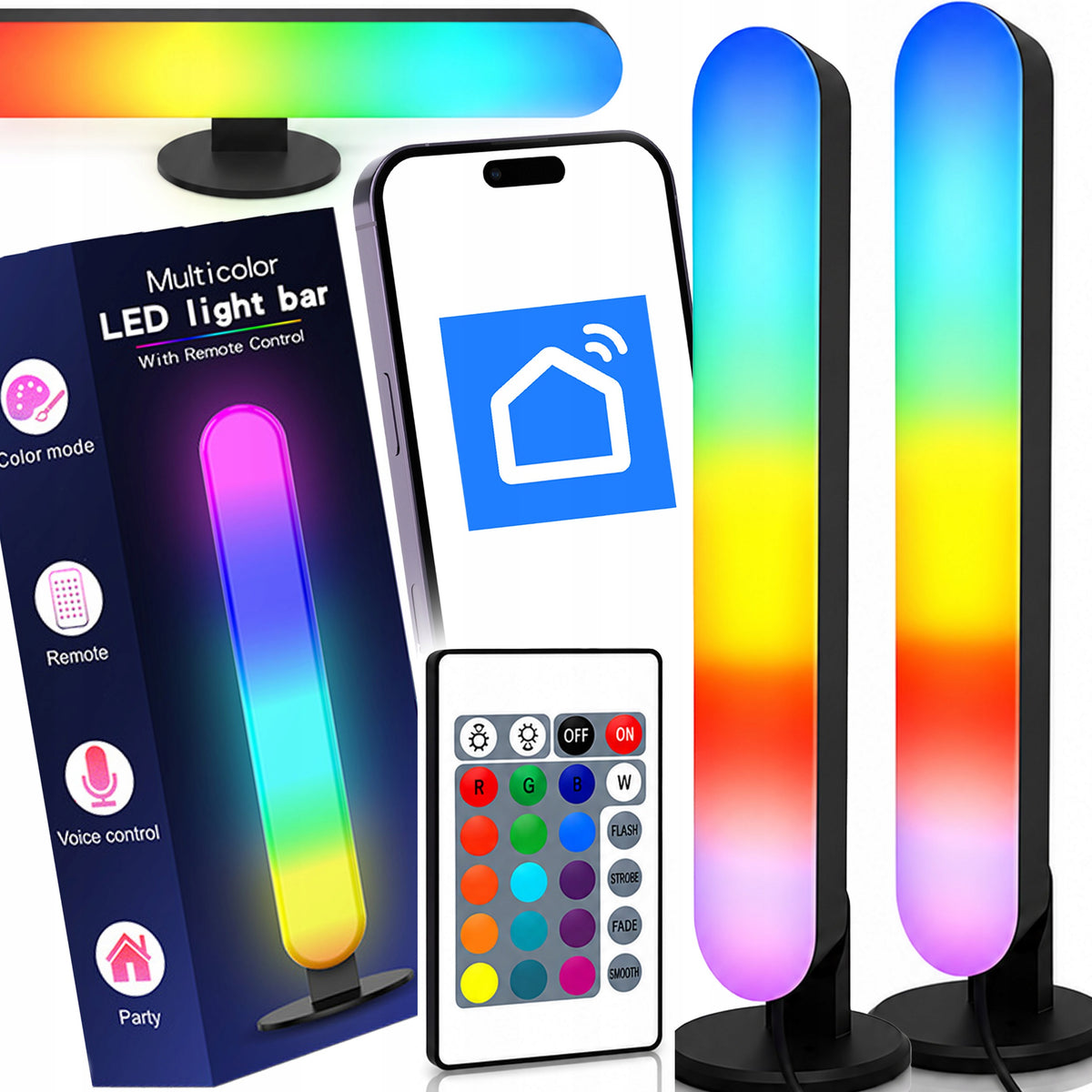2x Light Bar Lampka Biurkowa czujnik muzyki RGB oświetlenie ambient WiFi TV listwa świetlna LED, pilot, ściemniana, do