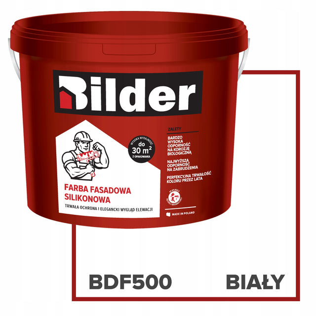 Farba elewacyjna fasadowa silikonowa biała 6kg 5l śnieżna biel BDF 500 do malowania tynków i murów zewnętrznych