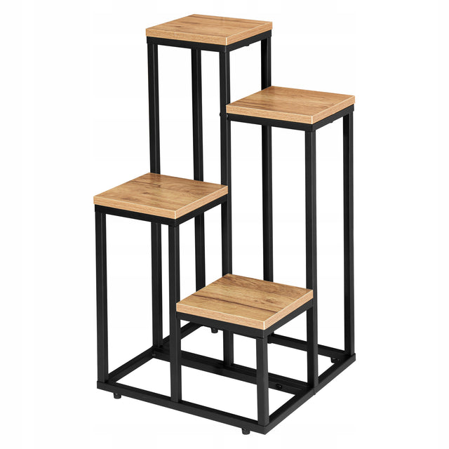 Kwietnik stojący stojak metalowy półki na kwiaty doniczki loft craft czarny regał na rośliny, 4 donice, 68 cm, beżowy