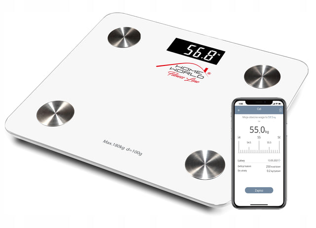 Waga łazienkowa analityczna bluetooth 180kg aplikacja po polsku tech-med elektroniczna biały