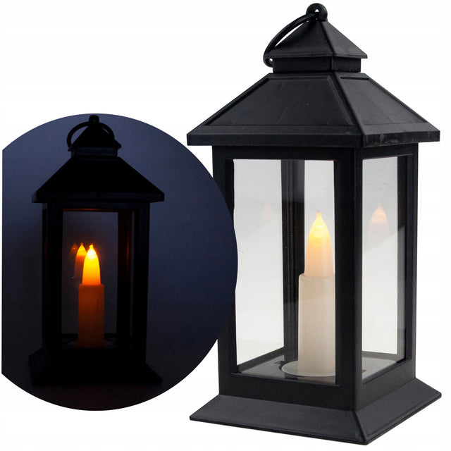 Lampion LED dekoracyjny latarnia latarenka czarna na baterie balkon ogród ozdoba z tworzywa sztucznego 17x8 cm, nie są dołączone