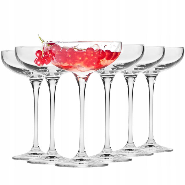 Kieliszki do szampana Harmony krosno 6 szt płaskie szampanówki czarki coupe 280 ml, szkło bezbarwne, można myć w zmywarce