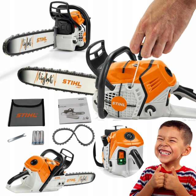 Stihl zabawka pilarka zestaw baterie łańcuch wzorowana na MS 500i mini piła dla dzieci, narzędzie ogrodowe do zabawy, od 3 lat zabawka ogrodnicza dla