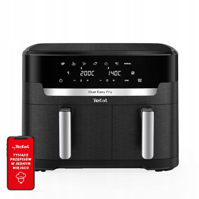 Frytkownica beztłuszczowa tefal EY9428E XXL 11l 2700W dwukomorowa Air Fryer czarny