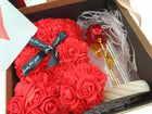 Zestaw prezentowy wieczna róża w szkle LED miś z róż w pudełku flower box ozdoba walentynkowa 26 cm dekoracja świetlna