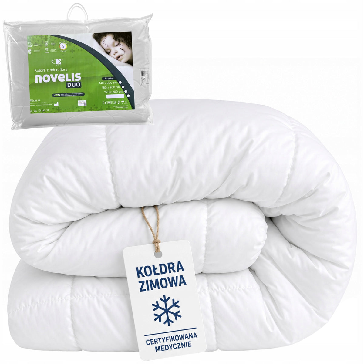 Kołdra zimowa 220x200 antyalergiczna ciepła podwójna medyczna Novelis duo wypełnienie poliester silikonowany poszycie