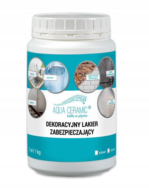 Lakier kafle w płynie, aqua ceramic 1 KG, półmat bezbarwna powłoka do glazury, wydajność 7 m²/l