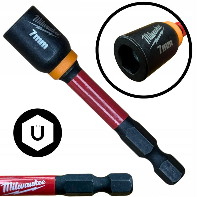 Nasadka udarowa magnetyczna 7 mm M4 x 65 mm HEX Milwaukee 4932492437 końcówka do wkrętarki, bit 1/4 cala do wkrętów