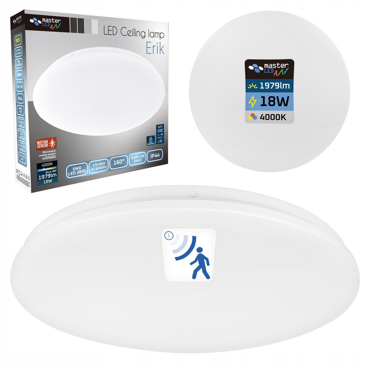 Lampa Sufitowa LED Plafon Natynkowy 18W 4000K Czujnik Ruchu DIP IP44 oprawa do przedpokoju, korytarza i łazienki, biała