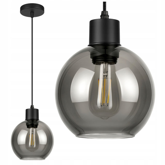 Lampa sufitowa wisząca LED szklana kula loft nowoczesna E27 żyrandol oprawa do salonu, jadalni lub sypialni, czarna, na żarówkę 60 w