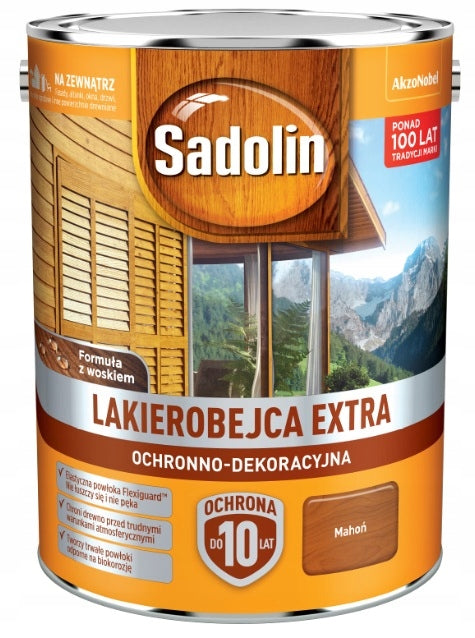 Sadolin extra- lakierobejca, 5l, mahoń -7 do drewna, impregnat ochronno-dekoracyjny, zabezpieczenie i dekoracja