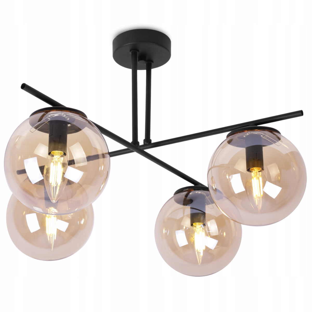LAMPA SUFITOWA WISZĄCA ŻYRANDOL CZARNY LOFT NOWOCZESNY LED NAD WYSPĘ KULE 4 punkty świetlne, szklana oprawa, gwint E14