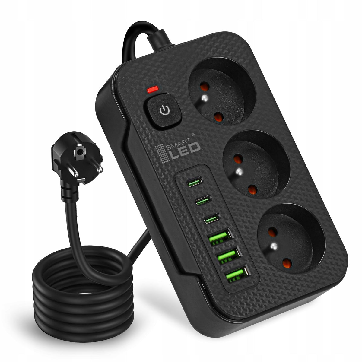 Przedłużacz Listwa Zasilająca Sieciowa 3 Gniazda 230V 3m 6x USB Ładowarka przewód z uziemieniem, gumowa izolacja 1,5