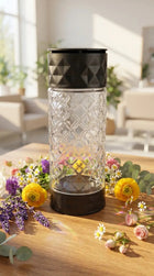 Znicz szklany Crystal bezbarwny czarny z wkładem 29 cm lampion nagrobny parafinowy na cmentarz