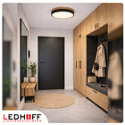 Lampa sufitowa LED Plafon 40cm z drewnem czarna Okrągła 40W naturalna 4000K oprawa, zintegrowane źródło światła, biała