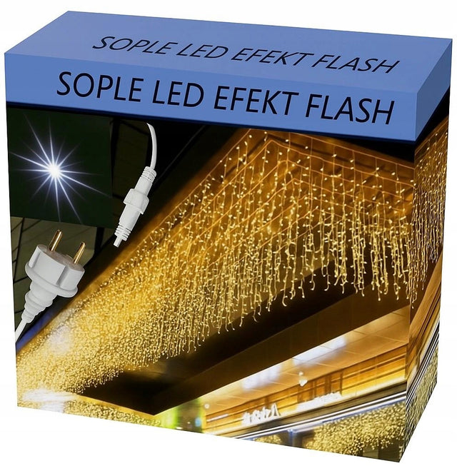Sople 300 LED kurtyna lampki zewnętrzne IP44 flash Białe Ciepłe 10m kurtyna świetlna 800 cm ozdoba bożonarodzeniowa wisząca na elewację, balkon, taras