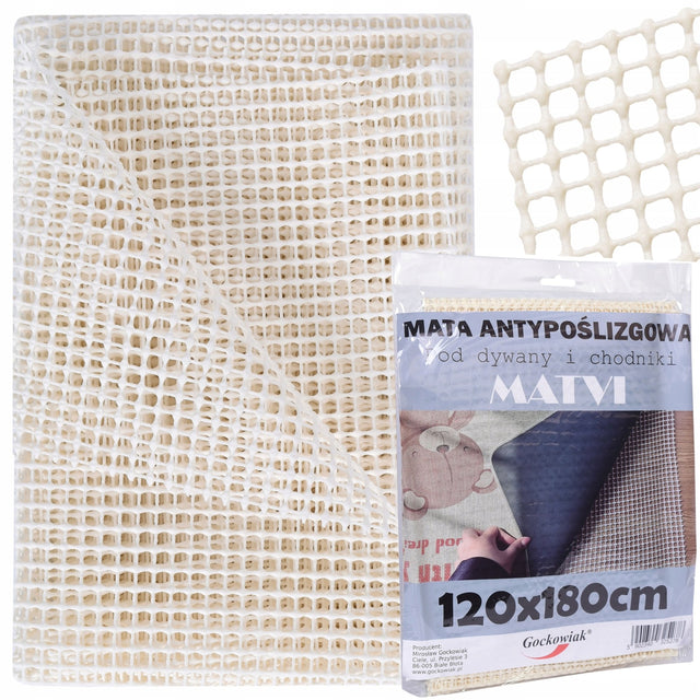 Mata antypoślizgowa pod wykładzinę dywan chodnik podkład siatka mocna 180cm zabezpieczenie przed przesuwaniem, do wnętrz, beżowa, 3 mm, 120 cm