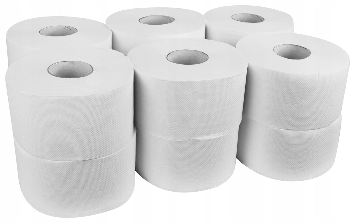 Papier toaletowy jumbo Celuloza Biały Celuloza do podajnika 2 w 12 szt rolka 110 m, dwuwarstwowy, bezzapachowy, do