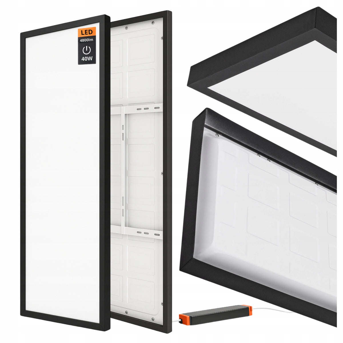 Panel sufitowy LED 120x30 plafon czarny natynkowy do biura Czarna ramka PRO lampa prostokątna, neutralna barwa światła