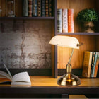LAMPKA BANKIERSKA BIURKOWA VINTAGE NOCNA BIAŁY SZKLANY ABAŻUR RETRO E27 oświetlenie do gabinetu, 27 cm, wys. 37 cm, 40