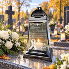 Znicz z grawerem kapliczka na grób 30 cm Wszystkich Świętych babci dziadka lampion nagrobny LED, wkład elektroniczny
