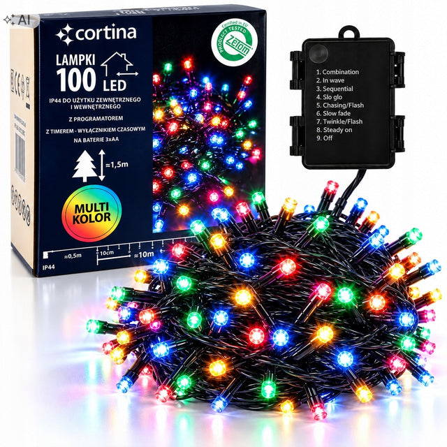 Lampki choinkowe na baterie 100 LED funkcje timer na choinkę choinka multi