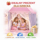 Namiot dla dzieci tipi domek do pokoju ogrodu + lampki LED duży kryjówka, baza zabaw, różowy, wysokość 130 cm, od 3 lat