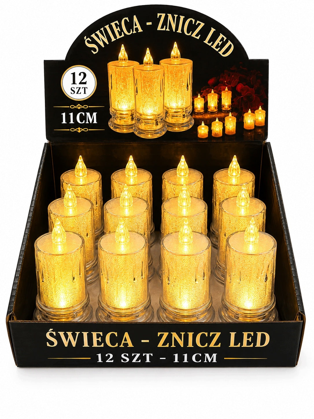 ZESTAW 12SZT ŚWIECZKA LED 11CM EFEKT PŁOMIENIA ŚWIECA WKŁAD DO ZNICZ 7076 lampka nagrobna, dekoracja grobu, na